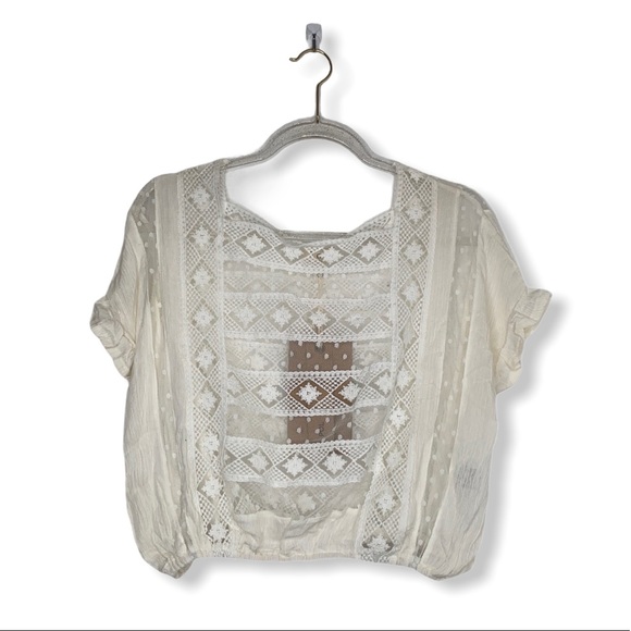 POL Tops - POL Lace Crop Top Ruffle Sleeve Large Cinched